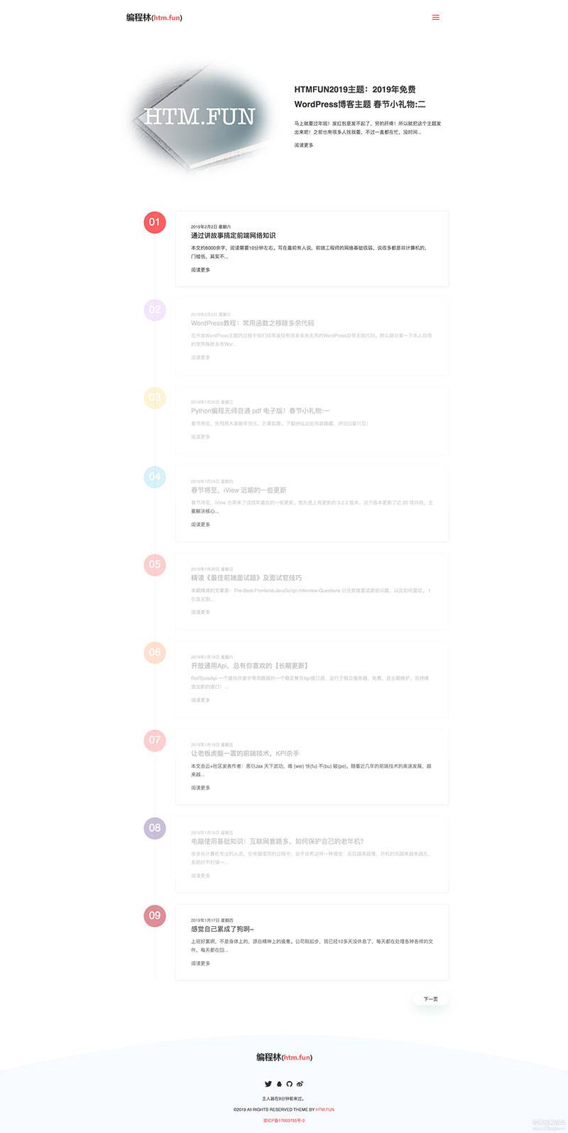 wordpress简约类主题：HTM.FUN主题