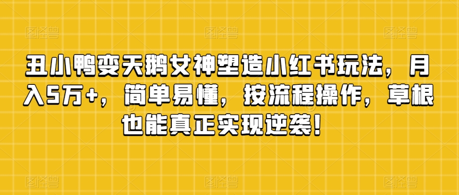 丑小鸭变天鹅女神塑造小红书玩法，月入5万+，简单易懂，按流程操作，草根也能真正实现逆袭