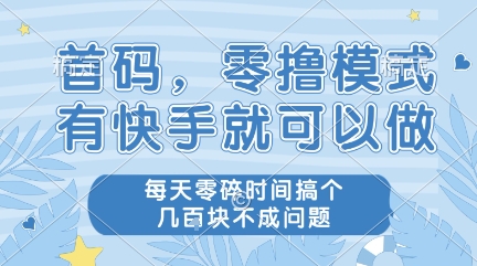 首码，零撸模式，有快手就可以做，零碎时间搞个几张不成问题【揭秘】