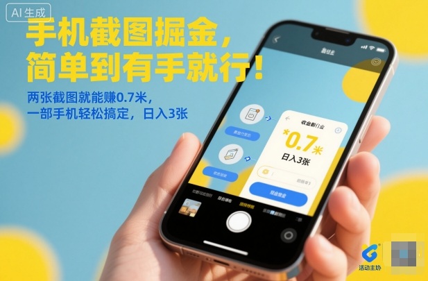 手机截图掘金，简单到有手就行！两张截图就能賺0.7米，一部手机轻松搞定，日入3张【揭秘】