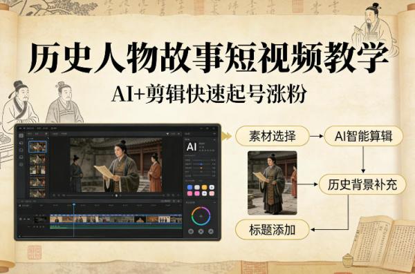 历史人物故事短视频教学，AI+剪辑制作历史人物题材短视频，快速起号涨粉