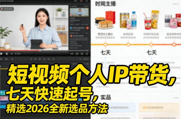 短视频个人IP带货,七天快速起号,精选2026全新选品方法