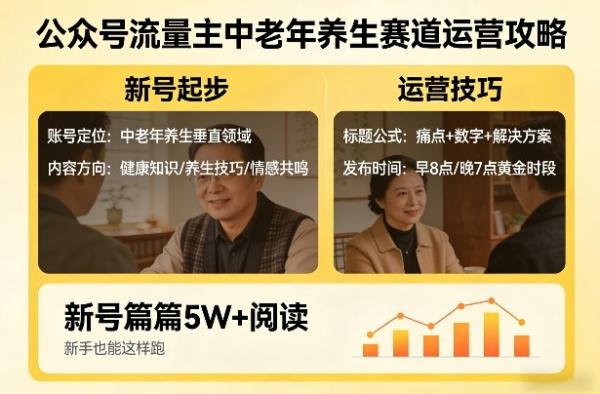 公众号流量主中老年养生赛道，新号篇篇5W+阅读，新手也能这样跑