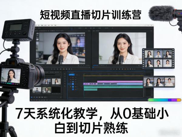 短视频直播切片训练营，7天系统化教学，从0基础小白到切片熟练